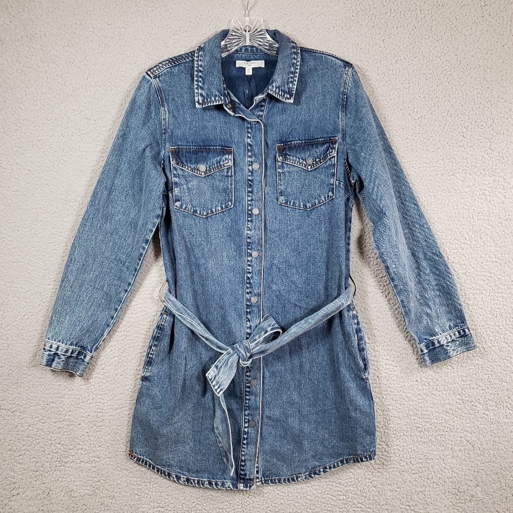 Habitual Western Snap Front Belted Denim Dress XS Blue